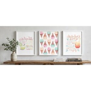 Colorful Ice Cream and Cocktail Framed Art Prints - Set of Three